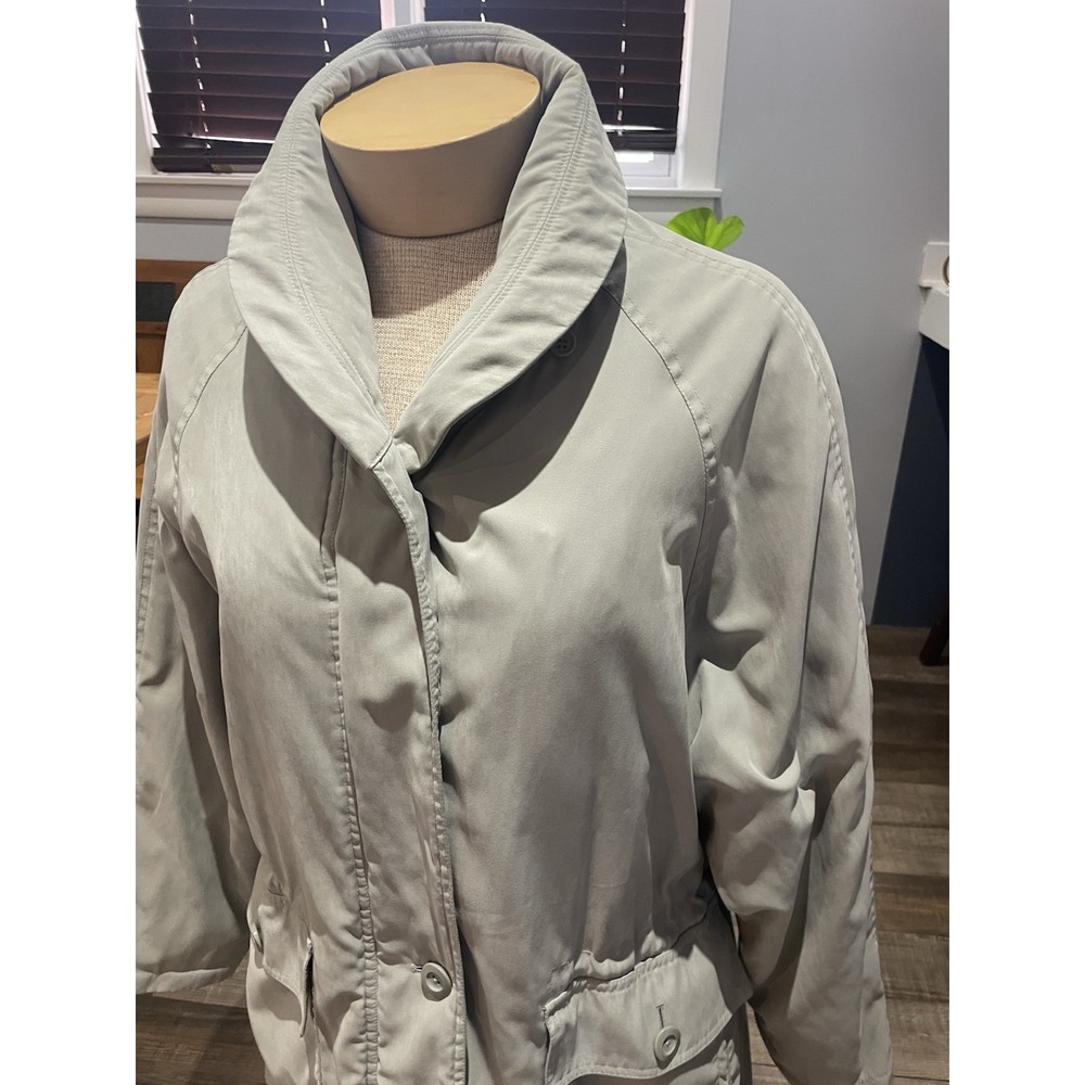 Vtg London Fog Sage Green Parka Barn Coat Quilted Lining Adjustable Waist Size M